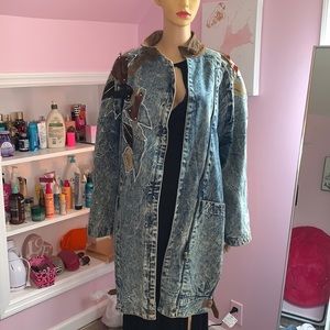 VINTAGE HaVoc long oversized denim/leather coat